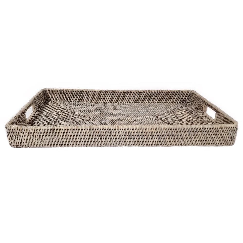 Medium grey rattan ottoman tray by Sable Homeware, featuring a stylish and functional homeware piece for organizing or serving.