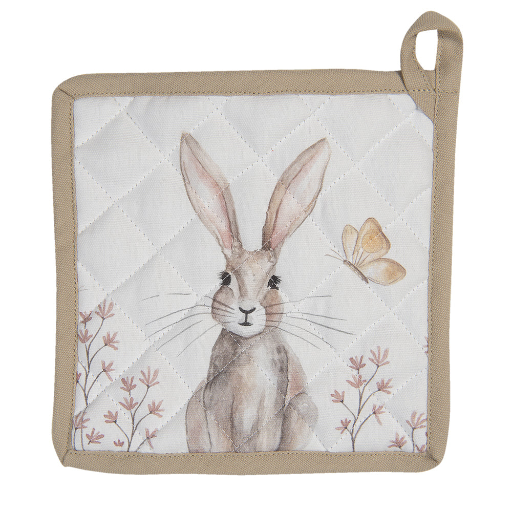 Shabbyquins Easter Bunny oven glove and pot holder set featuring festive bunny designs for kitchen decor.