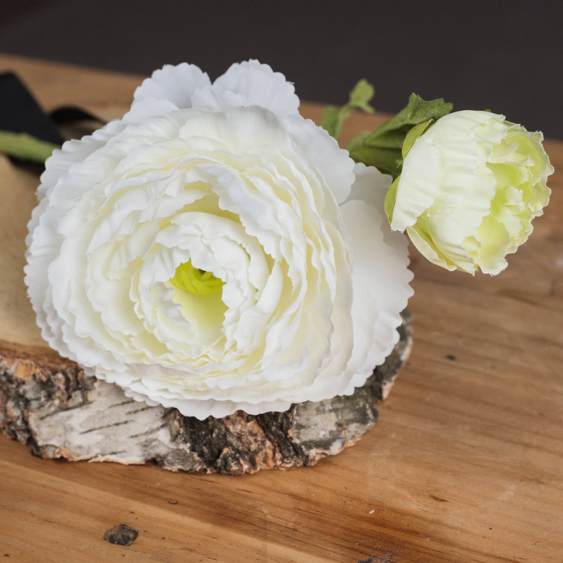 Artificial white or pink ranunculus faux stem, realistic flower arrangement from Sable Homeware, perfect for home decor.