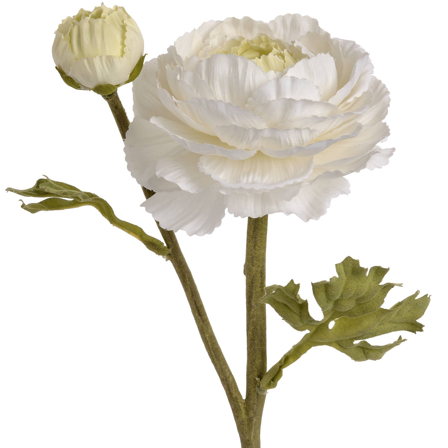 White or pink ranunculus faux flower stem from Sable Homeware, realistic-looking artificial flowers for home decor.