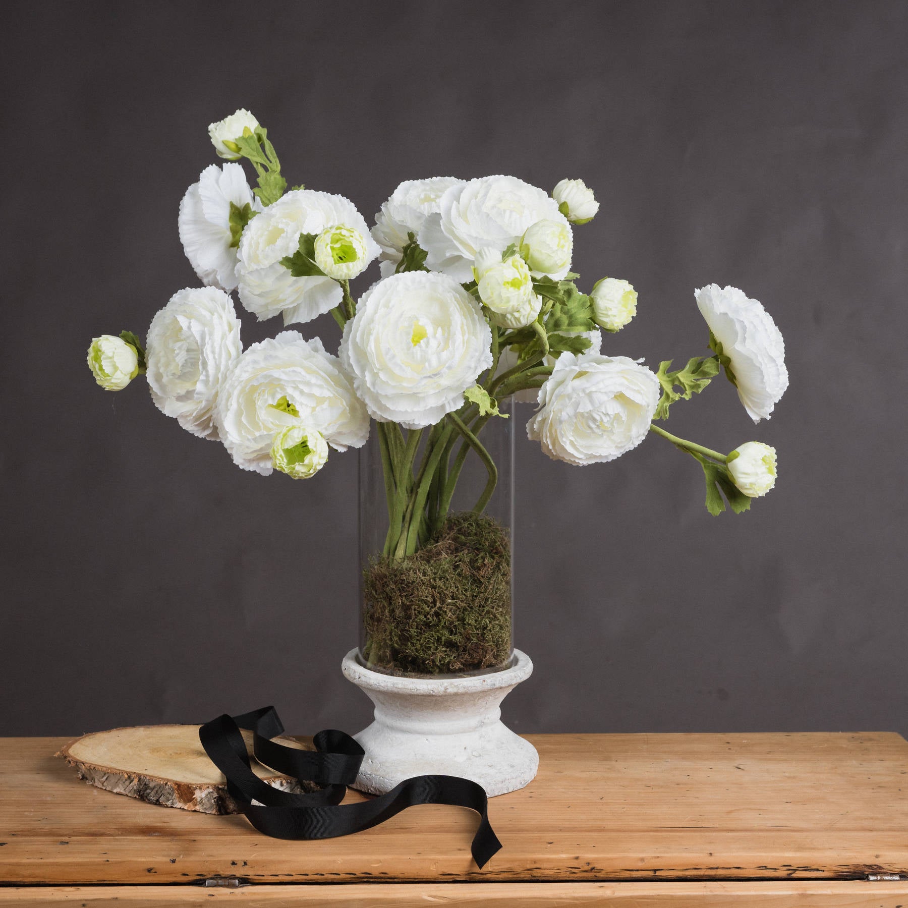 White or pink faux ranunculus stem flowers from Sable Homeware, realistic-looking artificial flower arrangement.