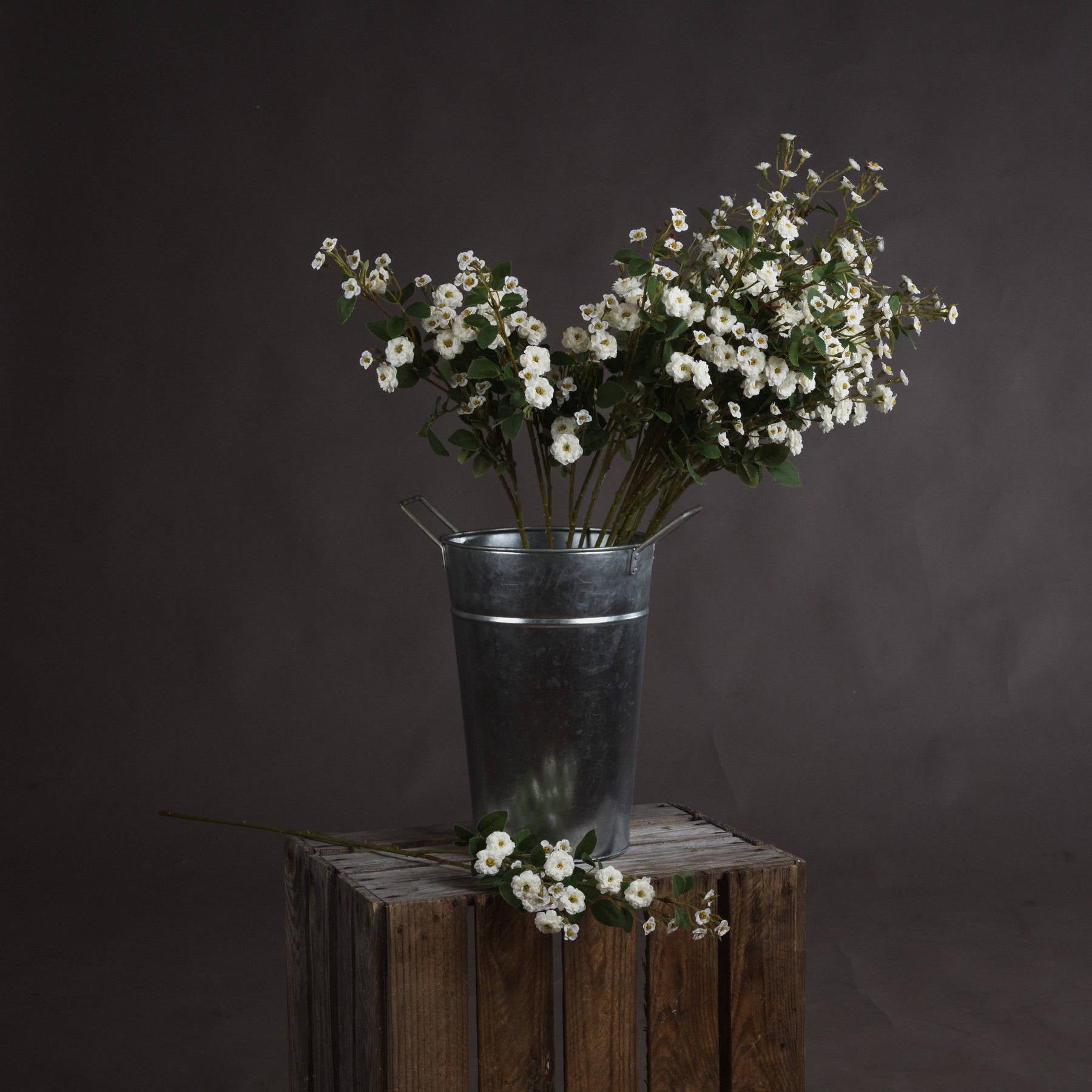 Sable Homeware white wild meadow rose faux flower branch with realistic rose and greenery for home decor.