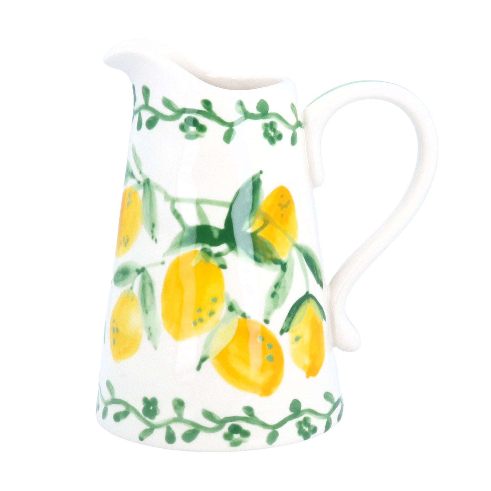 Sable Homeware artisan lemon stoneware pitcher jug with a smooth, glazed surface and classic handle, perfect for serving beverages.