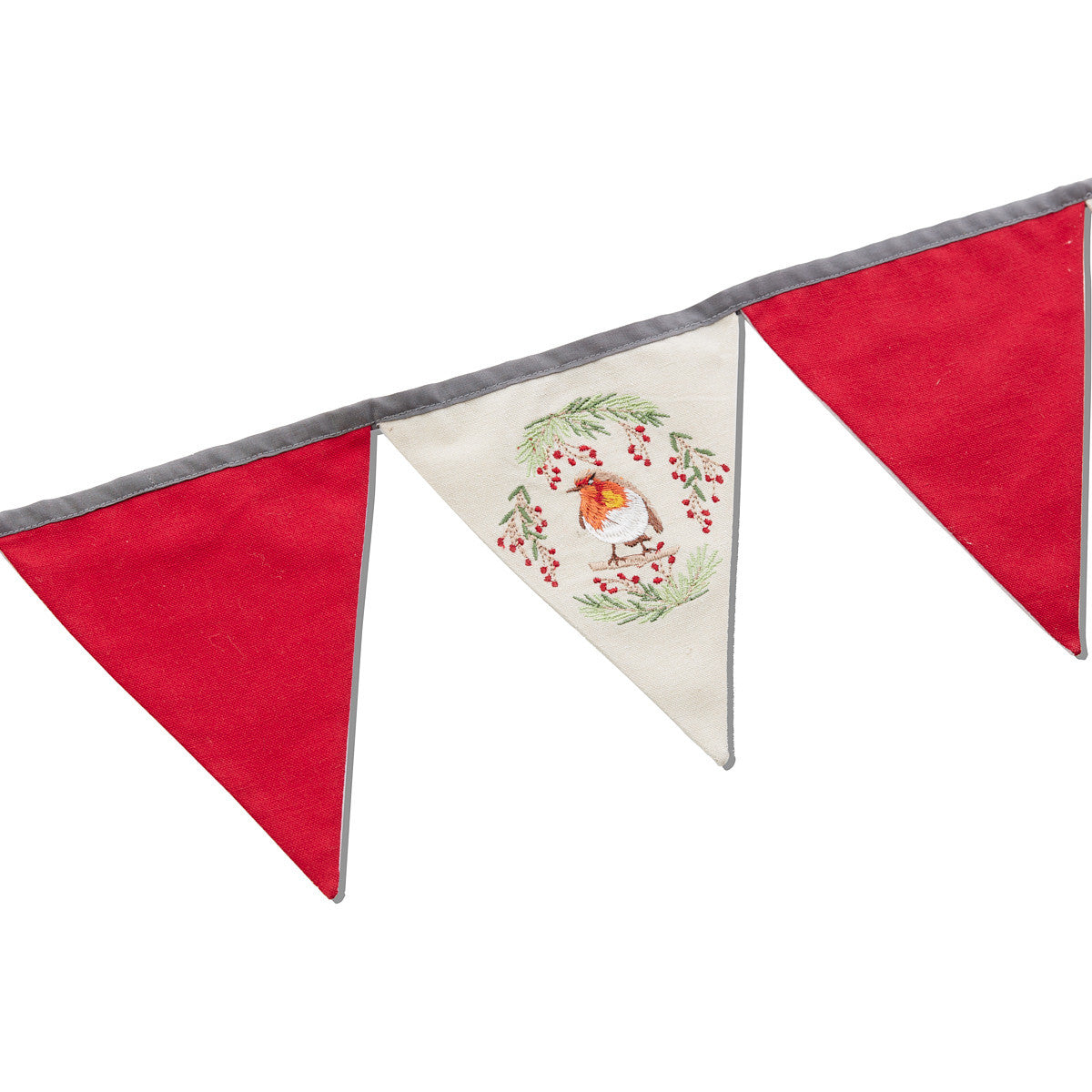 Christmas Robin bunting garland by Shabbyquins featuring festive robin bird flags hanging on a string.