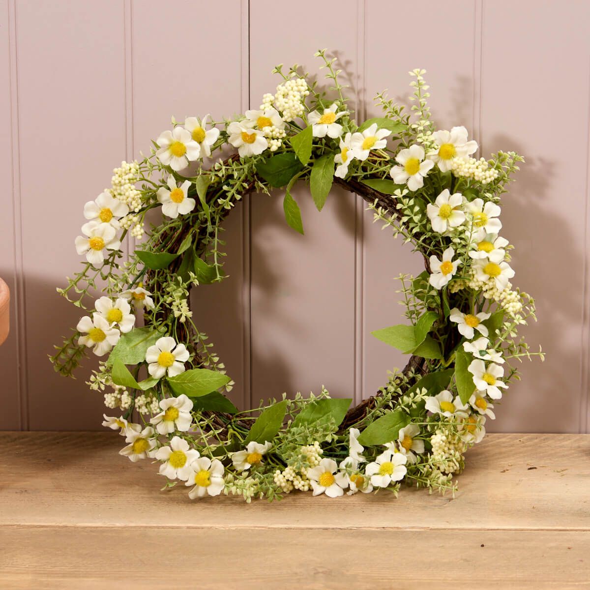 White Floral Faux Spring Wreath - Shabbyquins