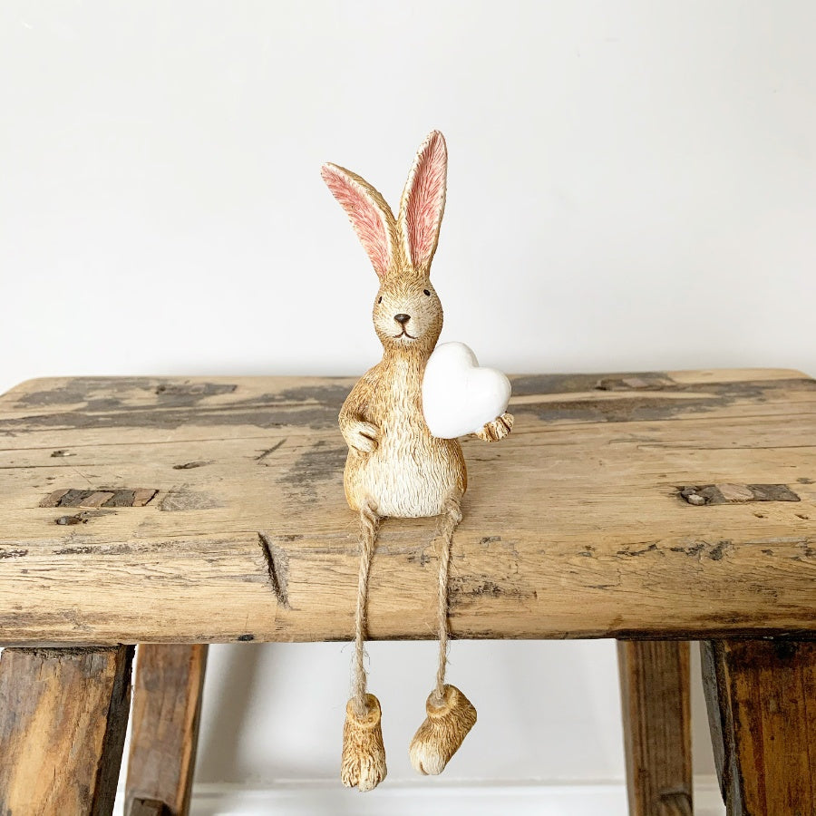 Shabbyquins Jasper Rabbit Ornament with White Heart, sitting or standing, detailed ceramic figurine for decorative display.