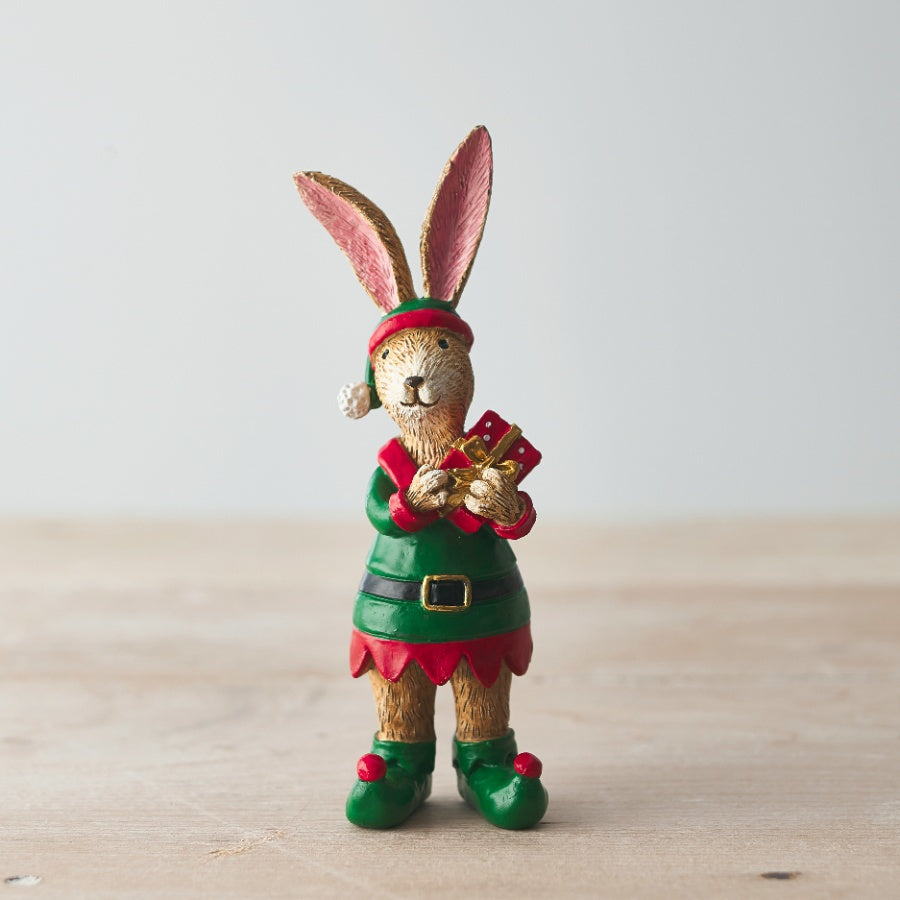 Christmas Bunny in Elf Costume - Standing or Sitting