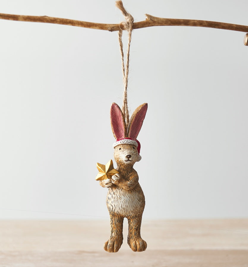 Sable Homeware standing Santa rabbit ornament holding a star or present, festive decorative figure for holiday decor