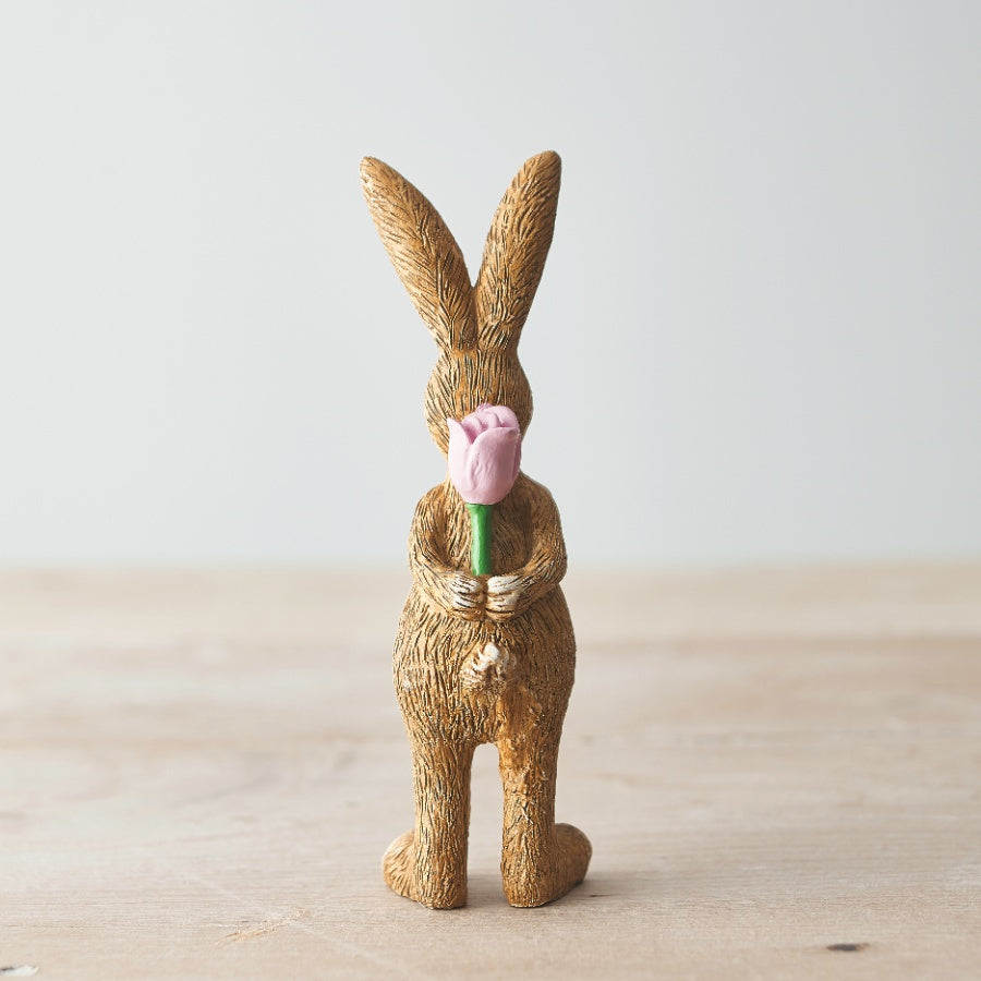 Shabbyquins Bunny with Rose ornament featuring a cute bunny figure holding a delicate rose, perfect for spring decor.