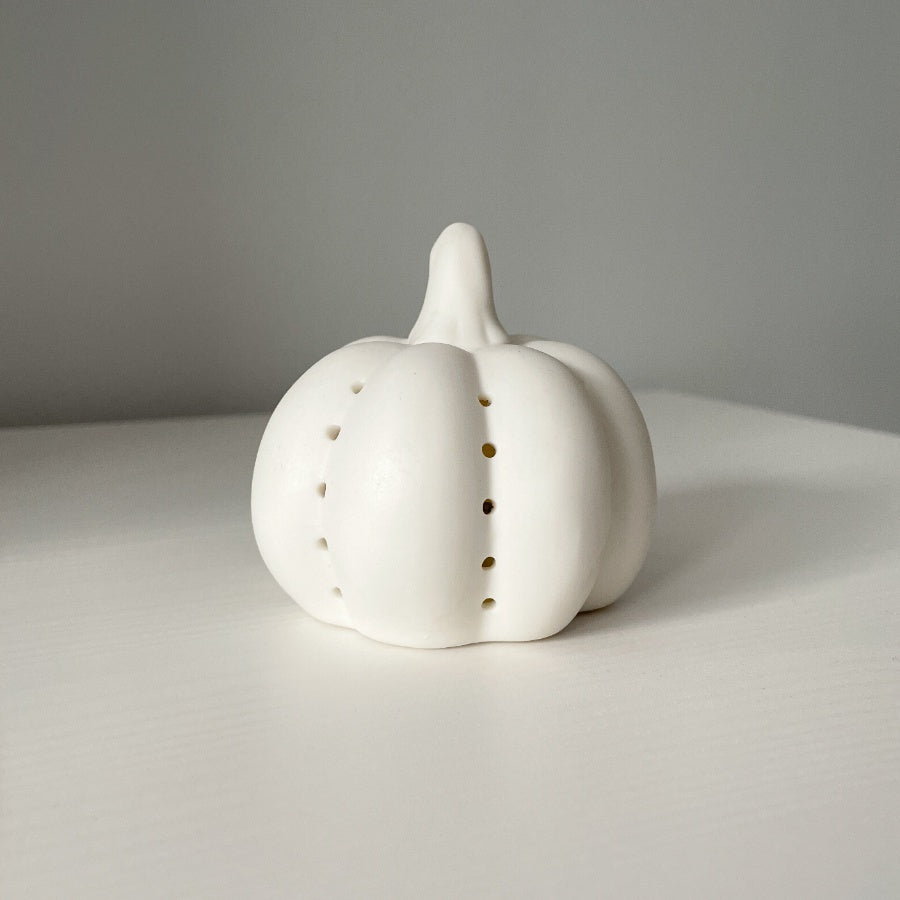 Ceramic LED Pumpkins Set of 2 by Sable Homeware — both sizes shown together, matte white finish autumn decoration.