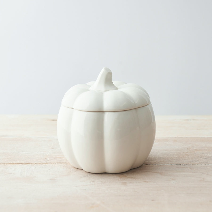 Shabbyquins glazed ceramic pumpkin pots for Halloween, featuring orange and green autumnal designs, perfect for festive decorations.