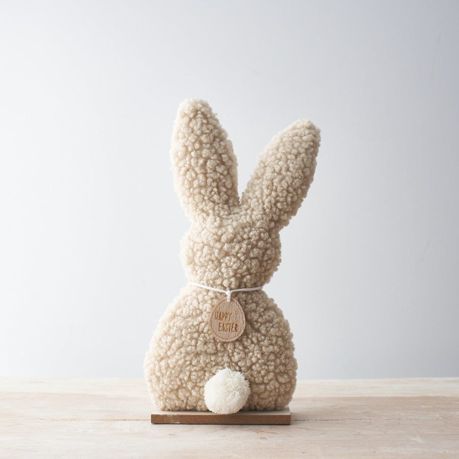 Sable Homeware Sherpa Easter Bunny ornament in various sizes, soft plush with detailed bunny features for spring décor.