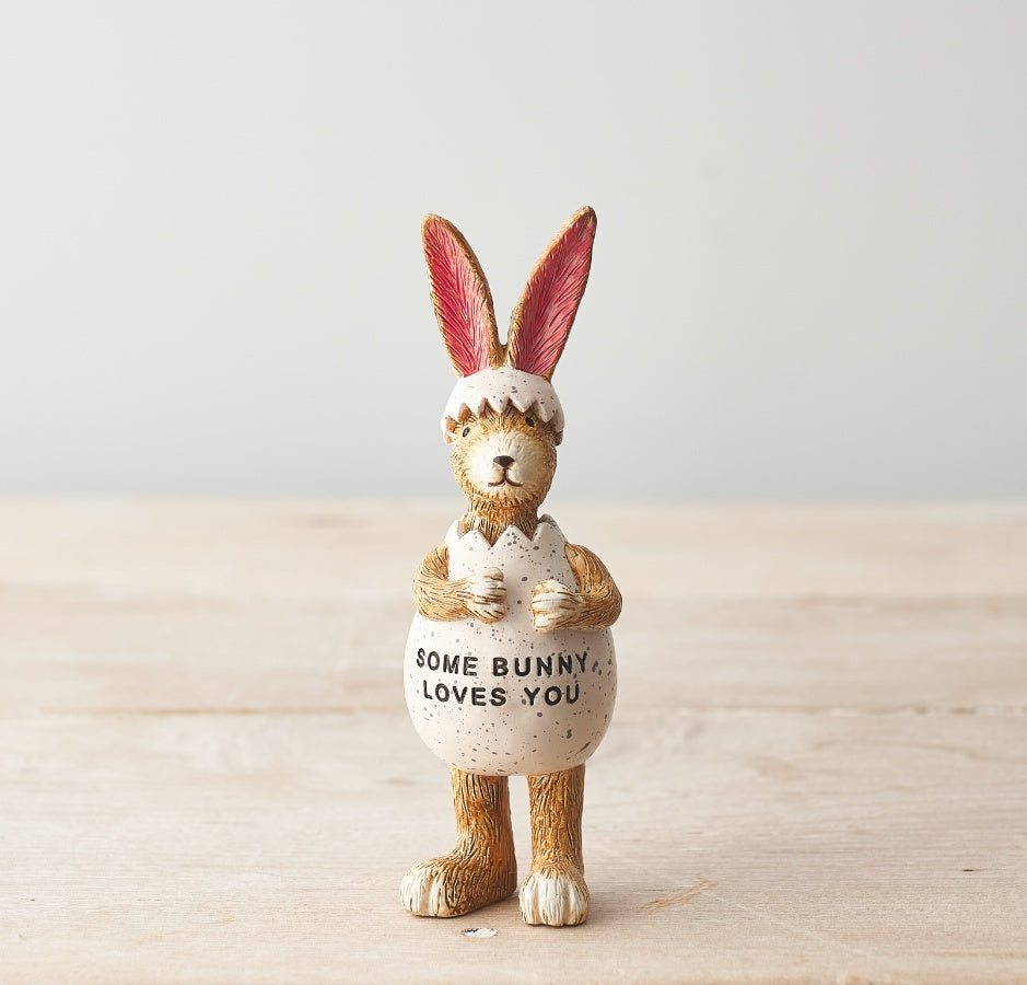 Two Shabbyquins rabbit ornaments in 'Some Bunny Loves You' styles, showcasing adorable bunny designs and pastel colors.