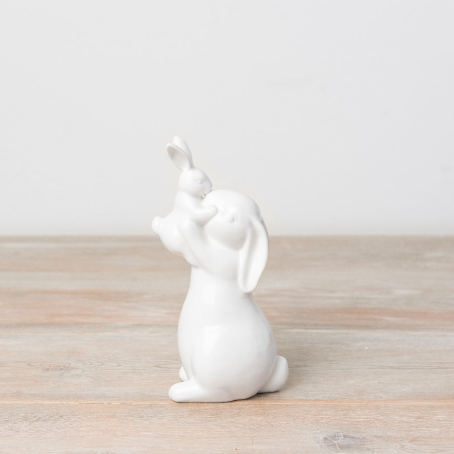 White Easter Bunny ornament by Shabbyquins, featuring detailed bunny design in two available styles, perfect for spring decor.
