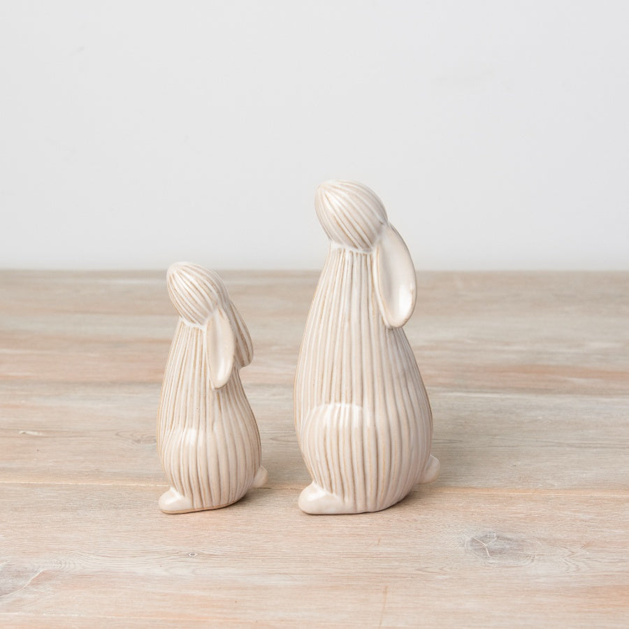 Set of 2 ribbed Easter Bunny ornaments from Sable Homeware, featuring detailed bunny designs for festive holiday decor.