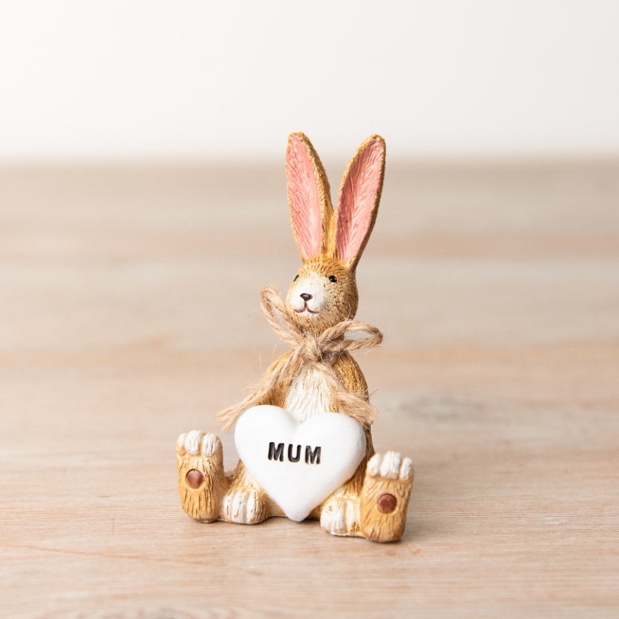 Shabbyquins Bunny with Mum Heart ornament featuring a cute bunny and heart design, perfect for home decor.