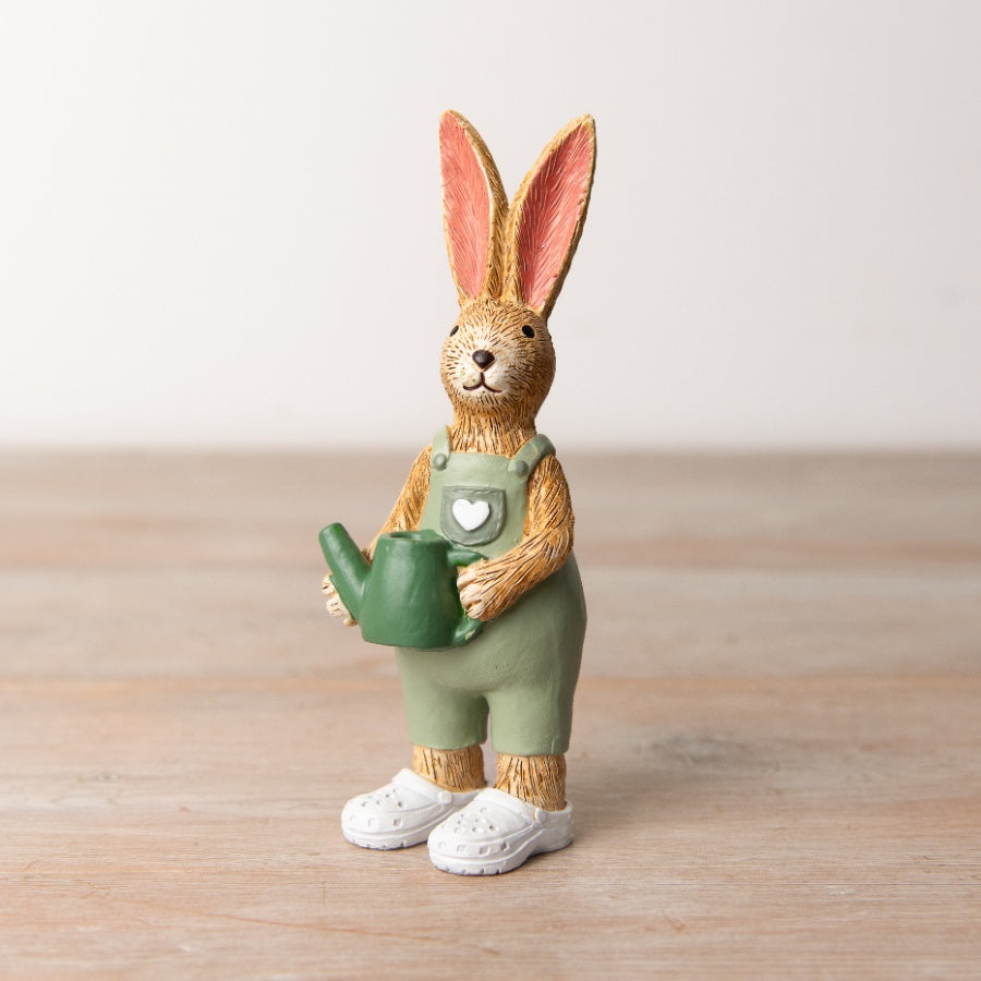Set of 2 gardening-themed bunny ornaments by Sable Homeware, featuring detailed bunny figures for outdoor or indoor decor.