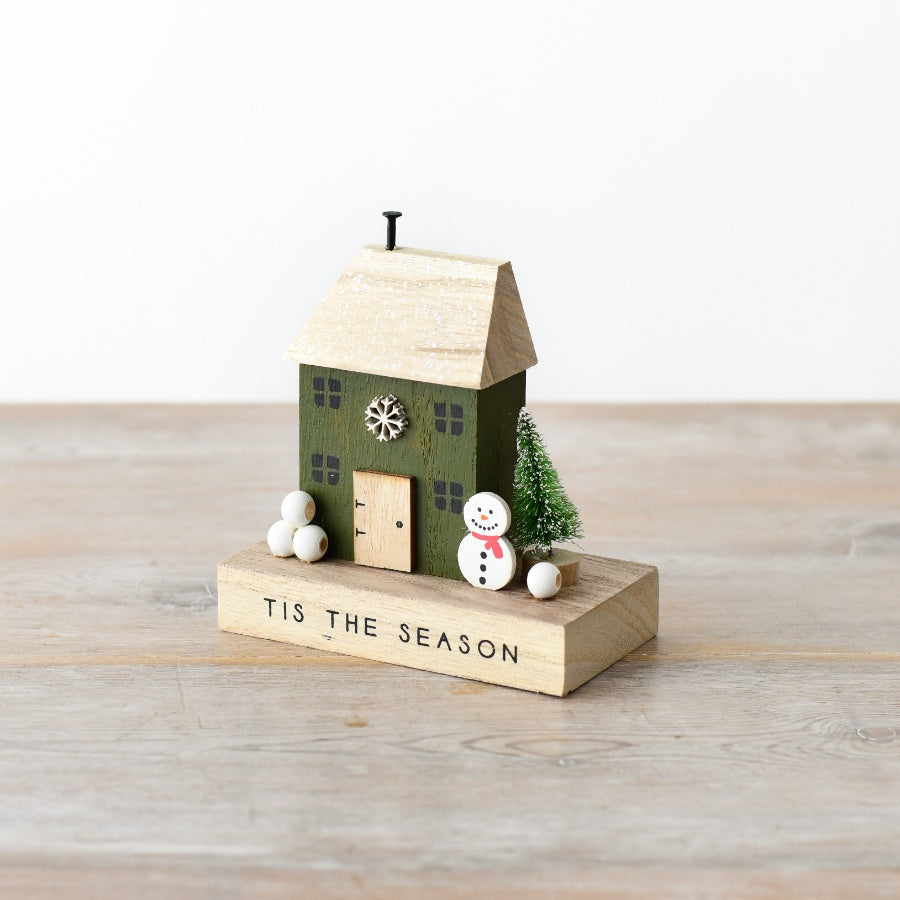 Shabbyquins Tis The Season Christmas ornament block with festive holiday design and seasonal lettering on a decorative wooden block
