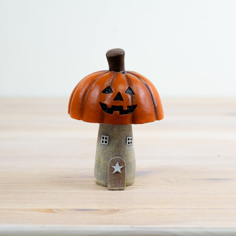 Sable Homeware pumpkin roof house ornaments in three styles, featuring charming miniature house designs with pumpkin accents.