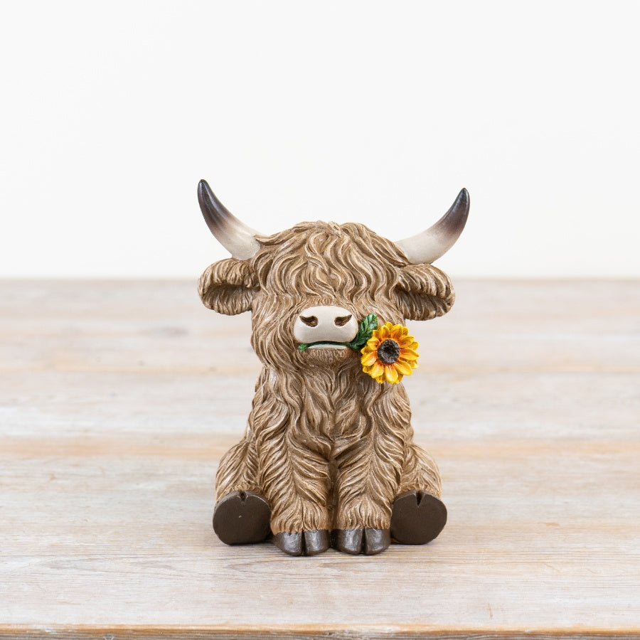 Shabbyquins Spring Highland Cow ornament featuring a detailed, realistic Highland cow figure with a spring-inspired design.