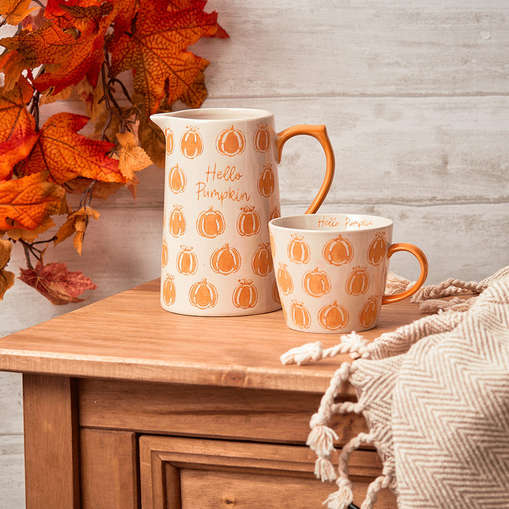 Sable Homeware Hello Pumpkin Medium Jug in ceramic with pumpkin design, for serving or decorative use.