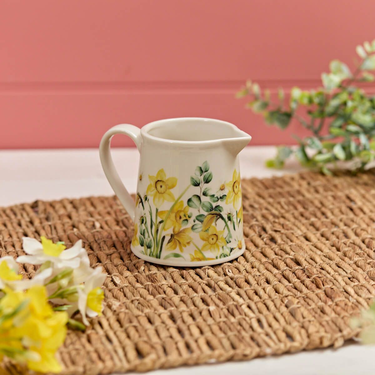Daffodil and Daisy stoneware jug and mug by Sable Homeware, featuring daffodil and daisy floral designs and natural ceramic craftsmanship.
