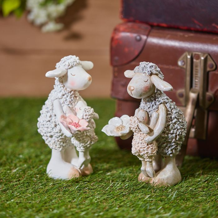 Set of Seth & Sally Sheep Family ornaments by Shabbyquins, featuring adorable sheep figures with detailed textures and festive designs.