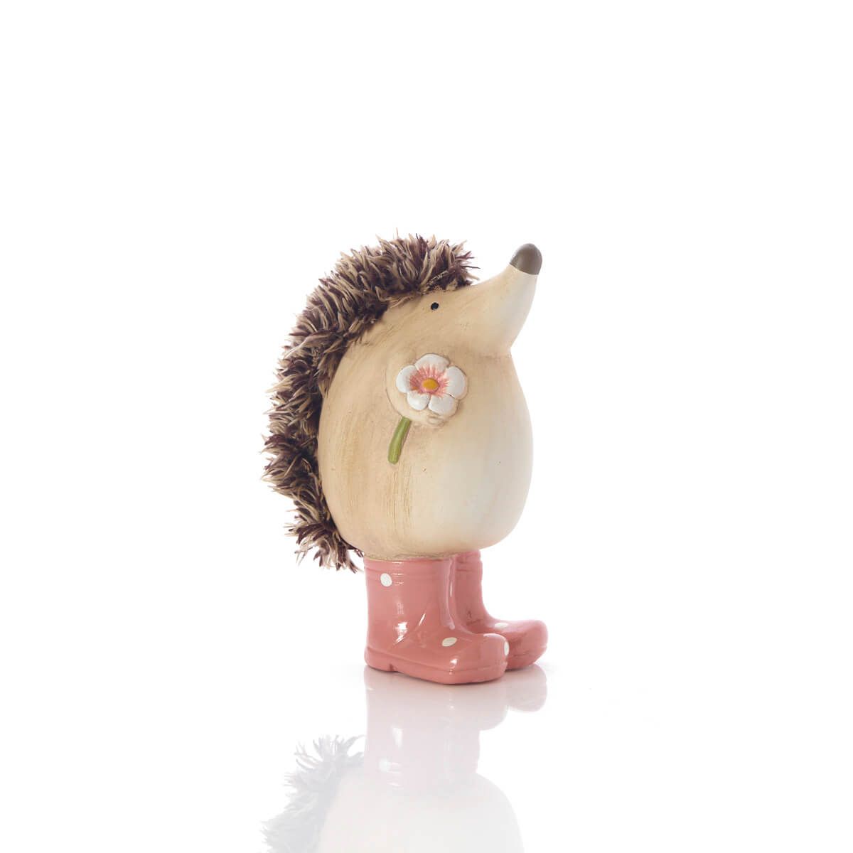 Shabbyquins Hedgehogs in Wellies ornament featuring cute hedgehogs wearing colorful rubber boots, ideal for garden decor.