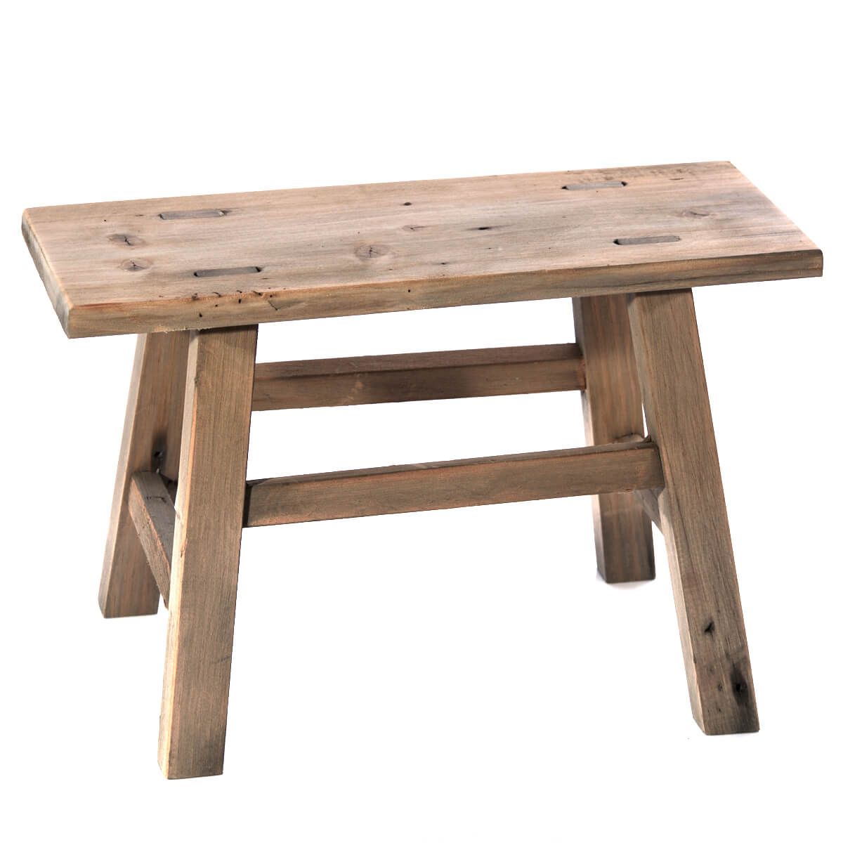 Recycled wood ornamental styling stool by Sable Homeware in two sizes, featuring a natural, rustic finish and unique handcrafted design.