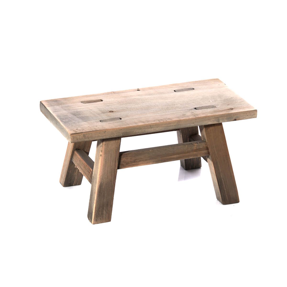 Recycled wood ornamental styling stool by Sable Homeware in two sizes, featuring a natural wood finish and decorative design.