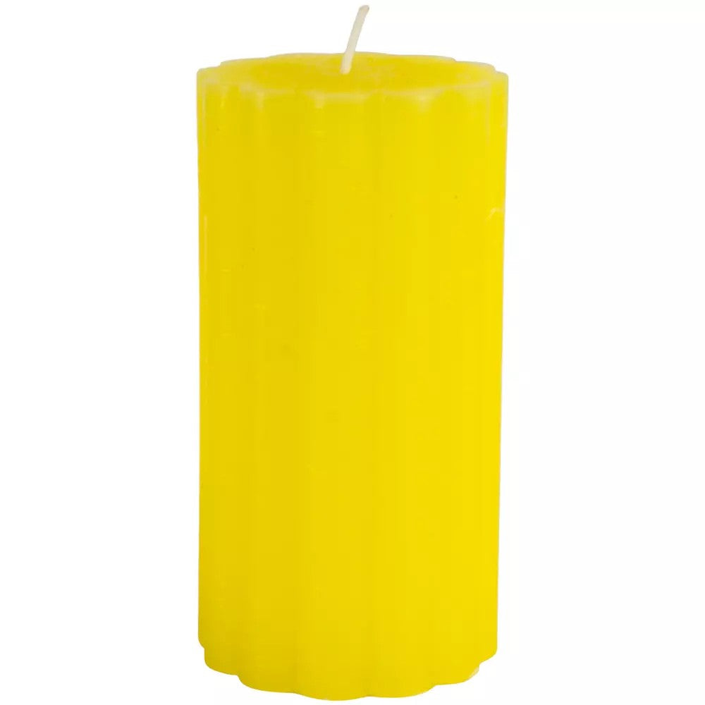 Rustic scalloped lemon pillar candle by Sable Homeware, featuring a textured, decorative candle with a lemon-inspired design.