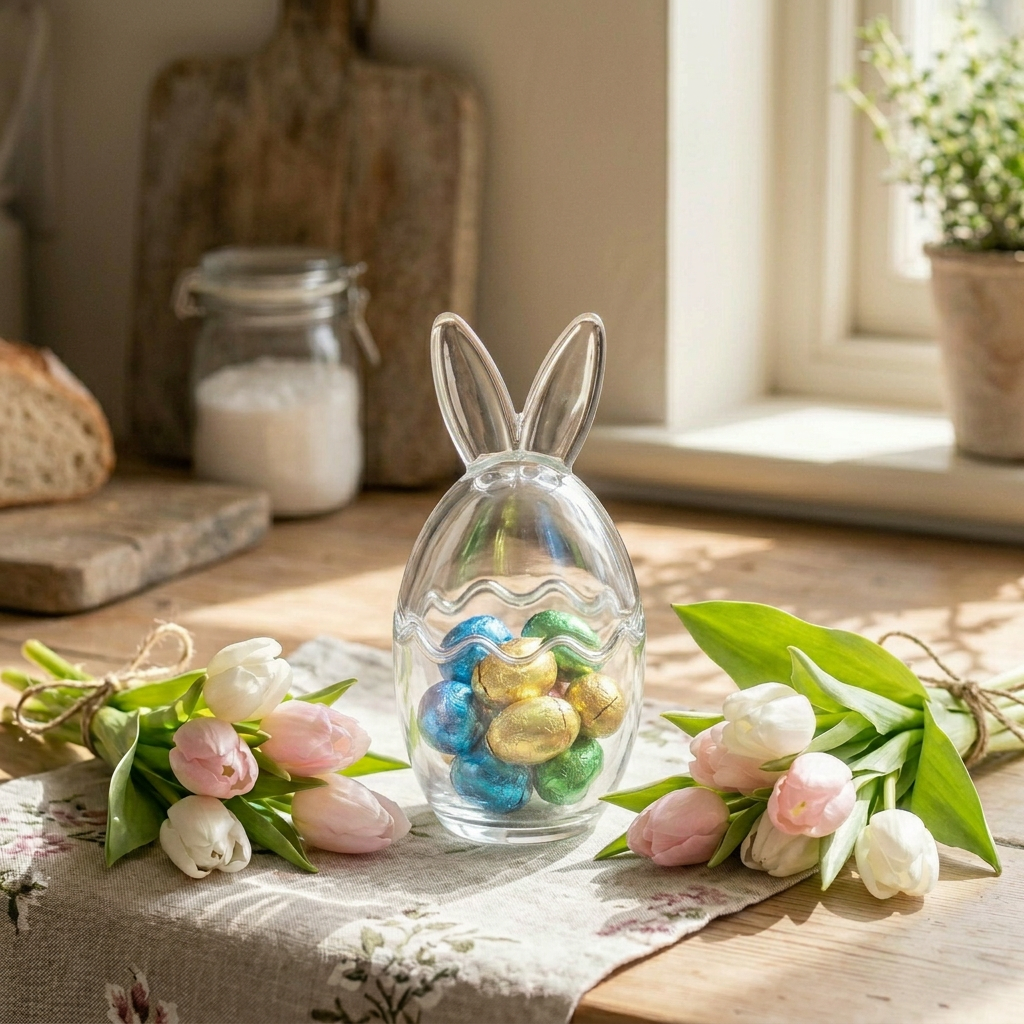 Sable Homeware bunny ear storage jar in two sizes, perfect for sweet treats and spring-themed decor, with a cute bunny design.