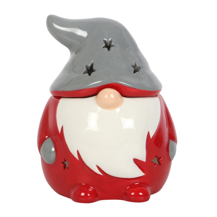Red and grey Gonk wax burner by Sable Homeware, stylish oil burner with decorative design for aromatherapy.