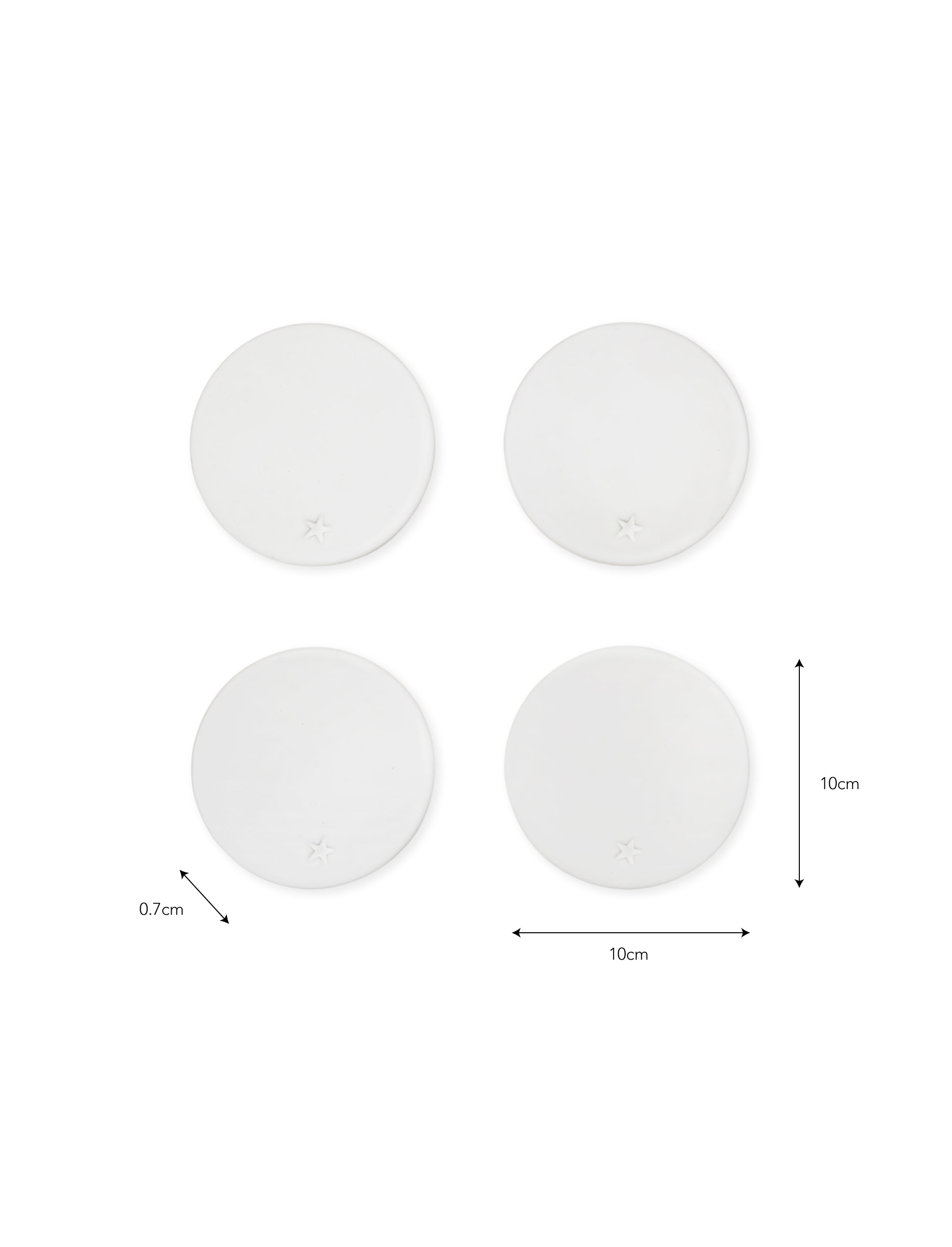 Round White Ceramic Coasters with Star, Set of 4