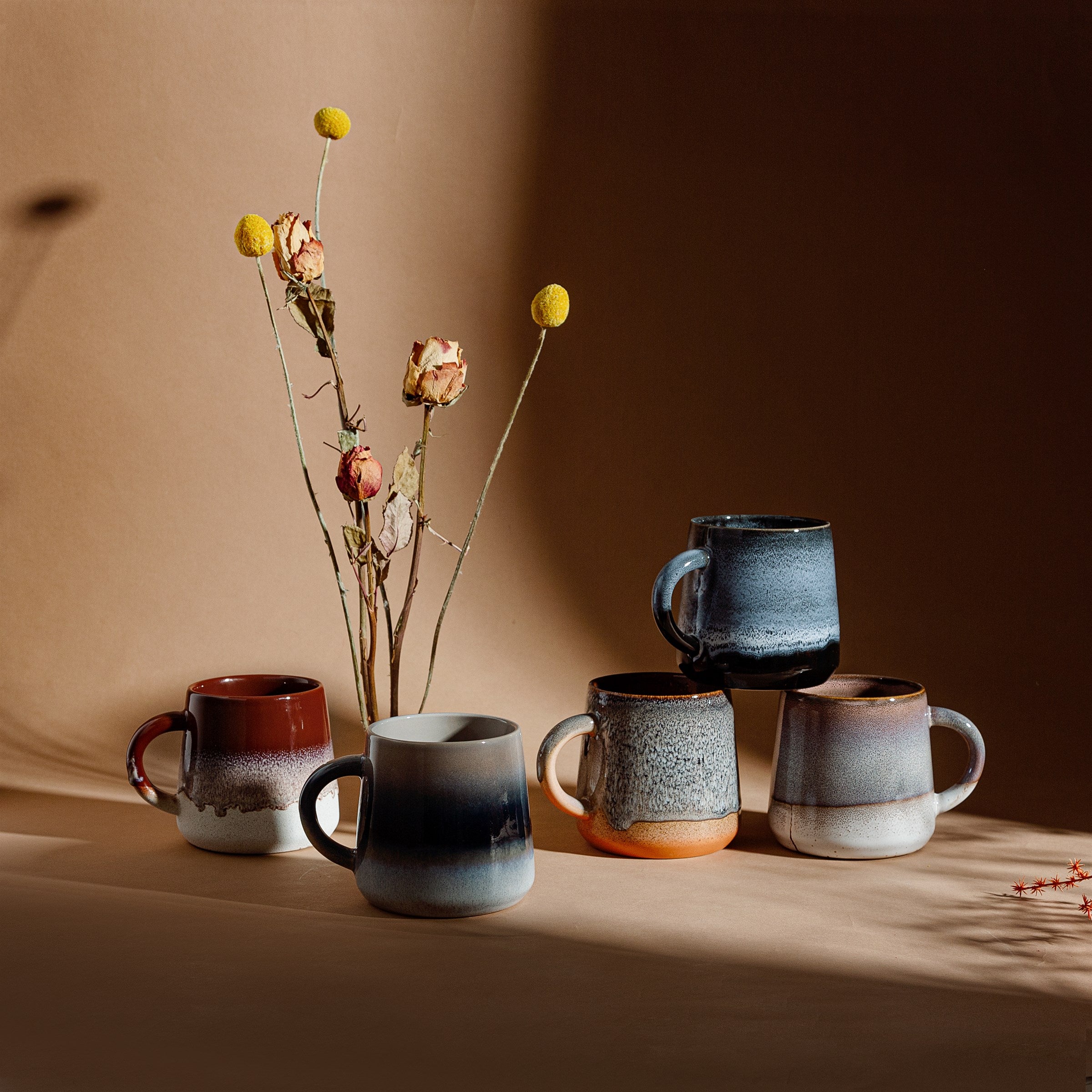 Sable Homeware Mojave Glaze Mug in multiple colors, showcasing a stylish ceramic mug with a glossy finish.