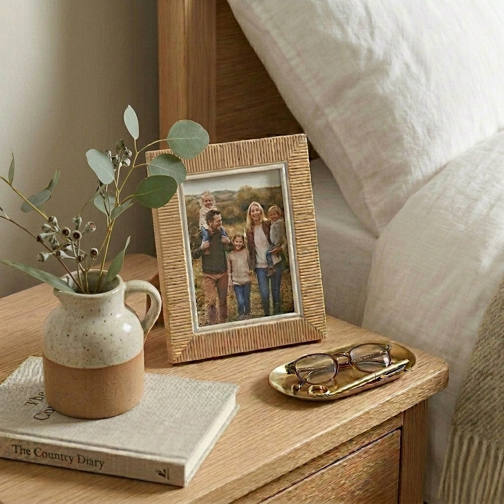 Rattan Songbird photo frame by Sable Homeware with intricate bird and floral design, perfect for cherished memories.