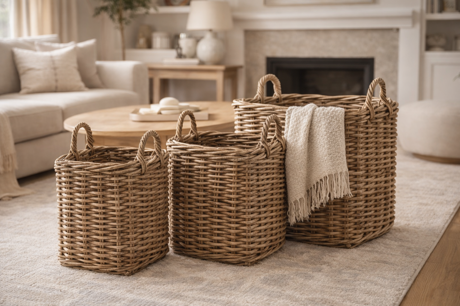 Rattan Square Wicker Storage Log Baskets - 3 sizes available