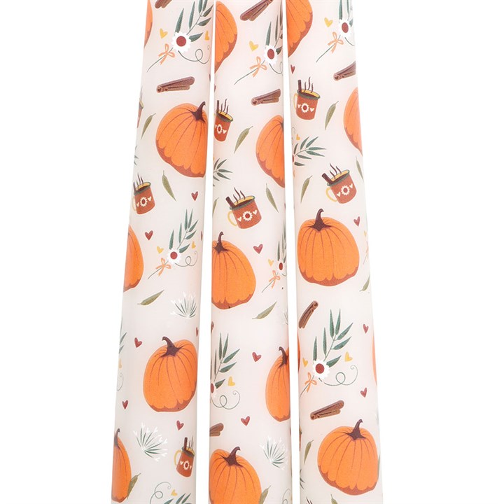 Set of three pumpkin-shaped taper candles from Sable Homeware, featuring warm autumnal orange and brown hues.