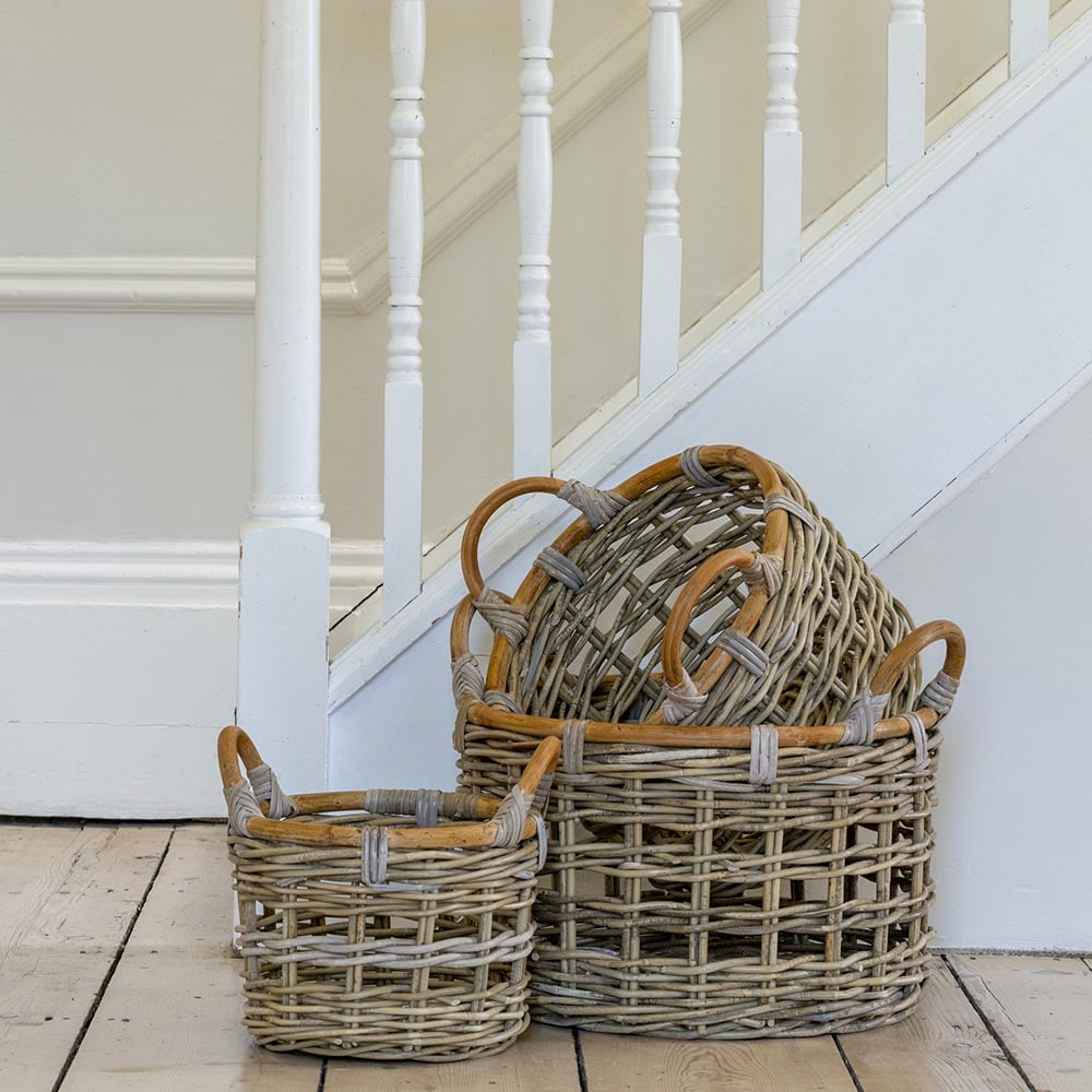 Round Kubu Basket with Handles Set of 3 - Shabbyquins