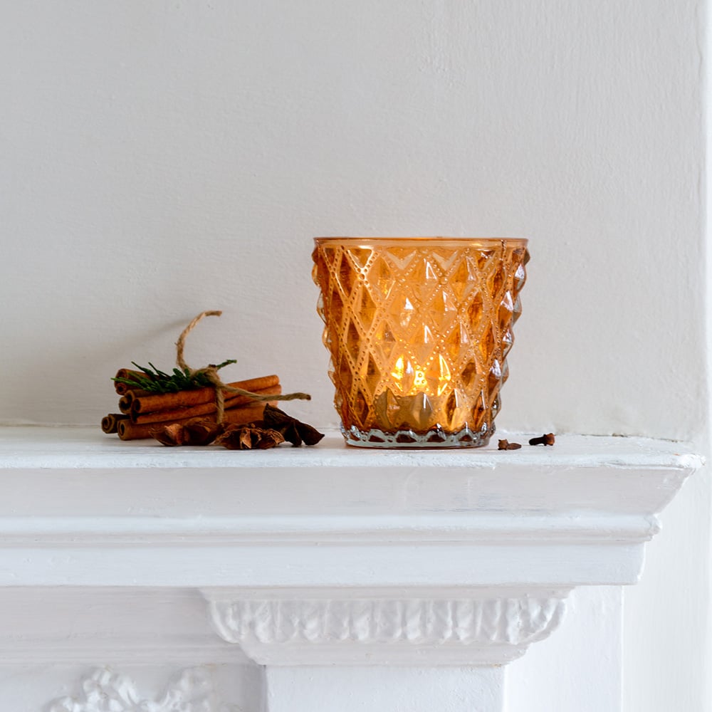 Dark peach T-light candle holder from Sable Homeware with a sleek, modern design, perfect for enhancing warm ambient lighting.