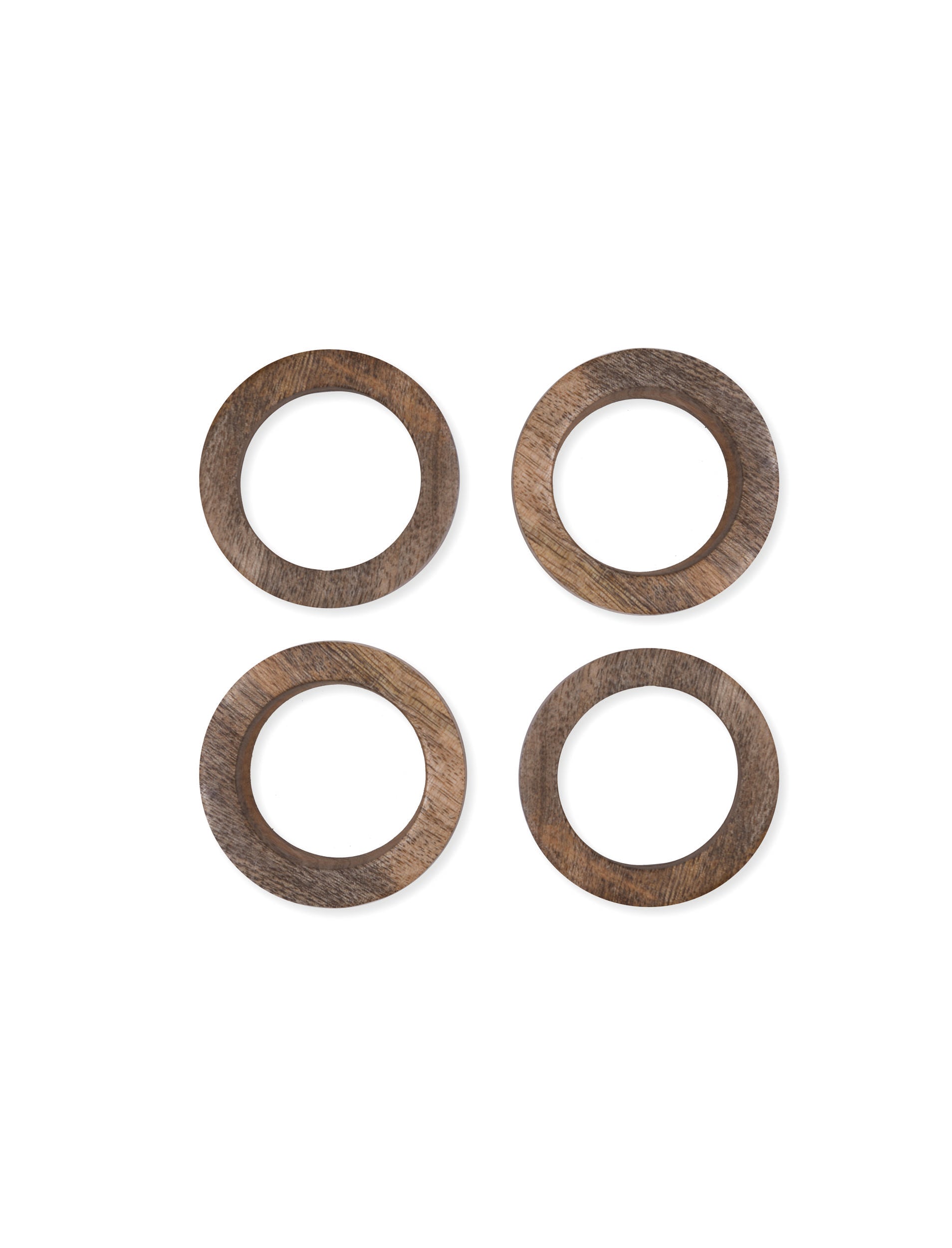 Set of four Midford mango wood napkin rings from Sable Homeware, stylish table accessories with a natural wood finish.
