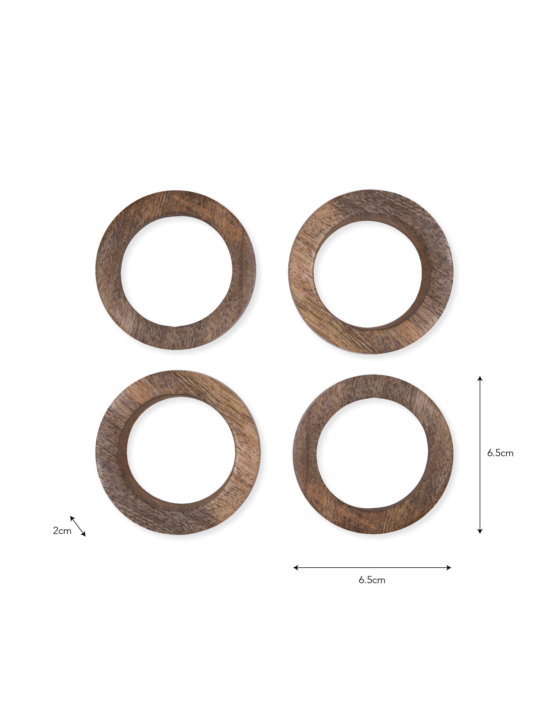 Set of four Midford Mango Wood Napkin Rings by Sable Homeware, stylish table accessories for elegant dining.