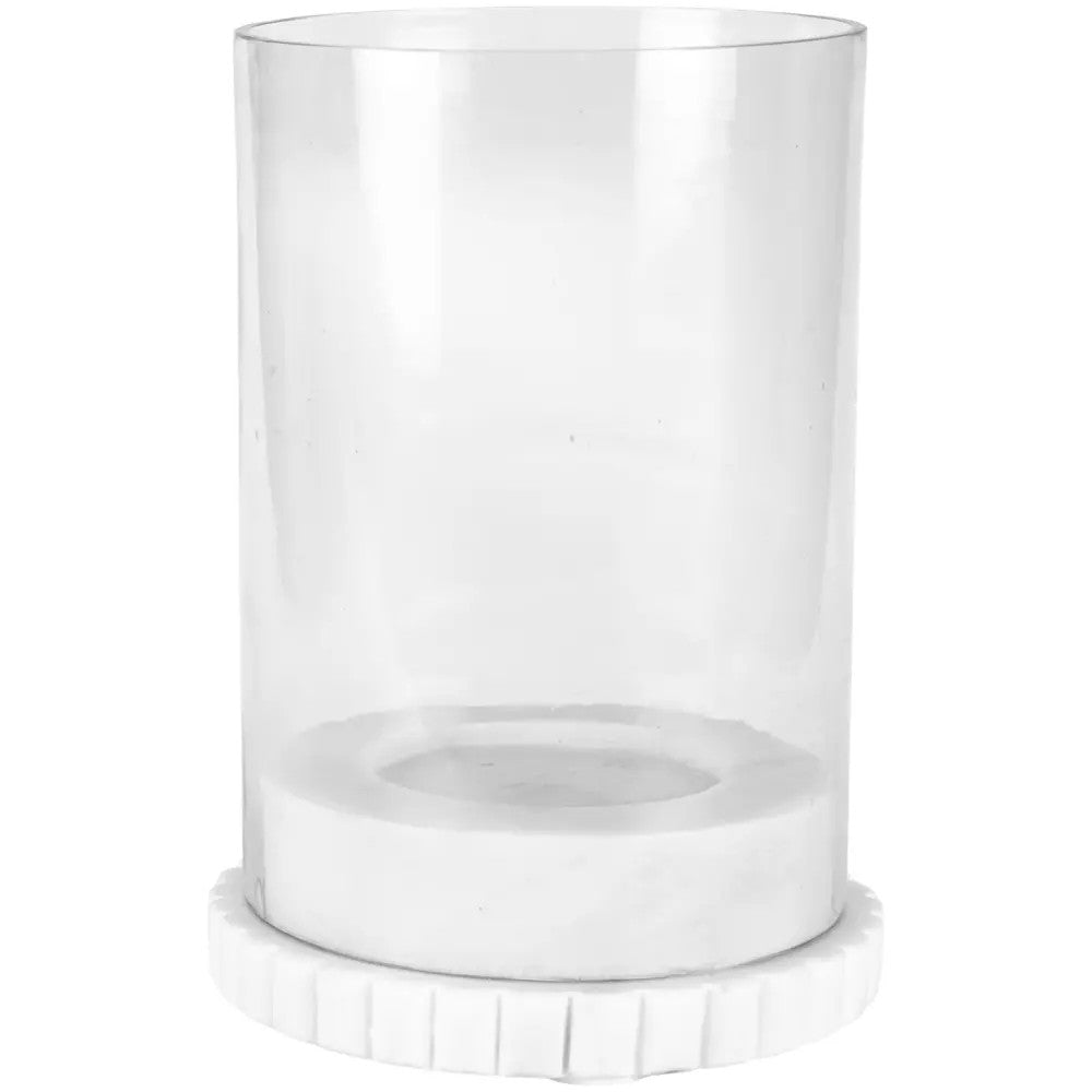 Makrana marble hurricane lamp and candle holder by Sable Homeware with intricate marble design and glass enclosure.