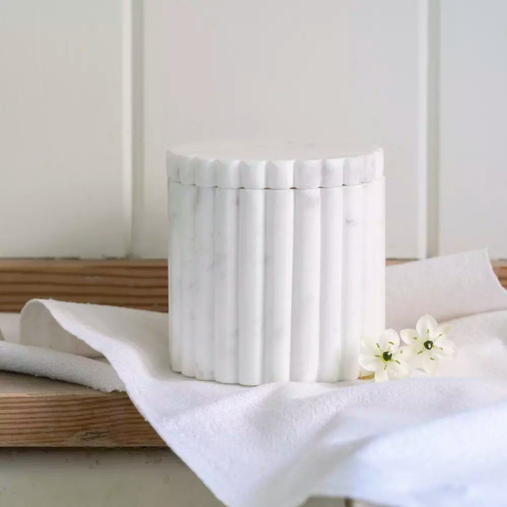 Makrana marble lidded storage jar by Sable Homeware with a smooth, elegant marble finish and a secure lid for kitchen storage.
