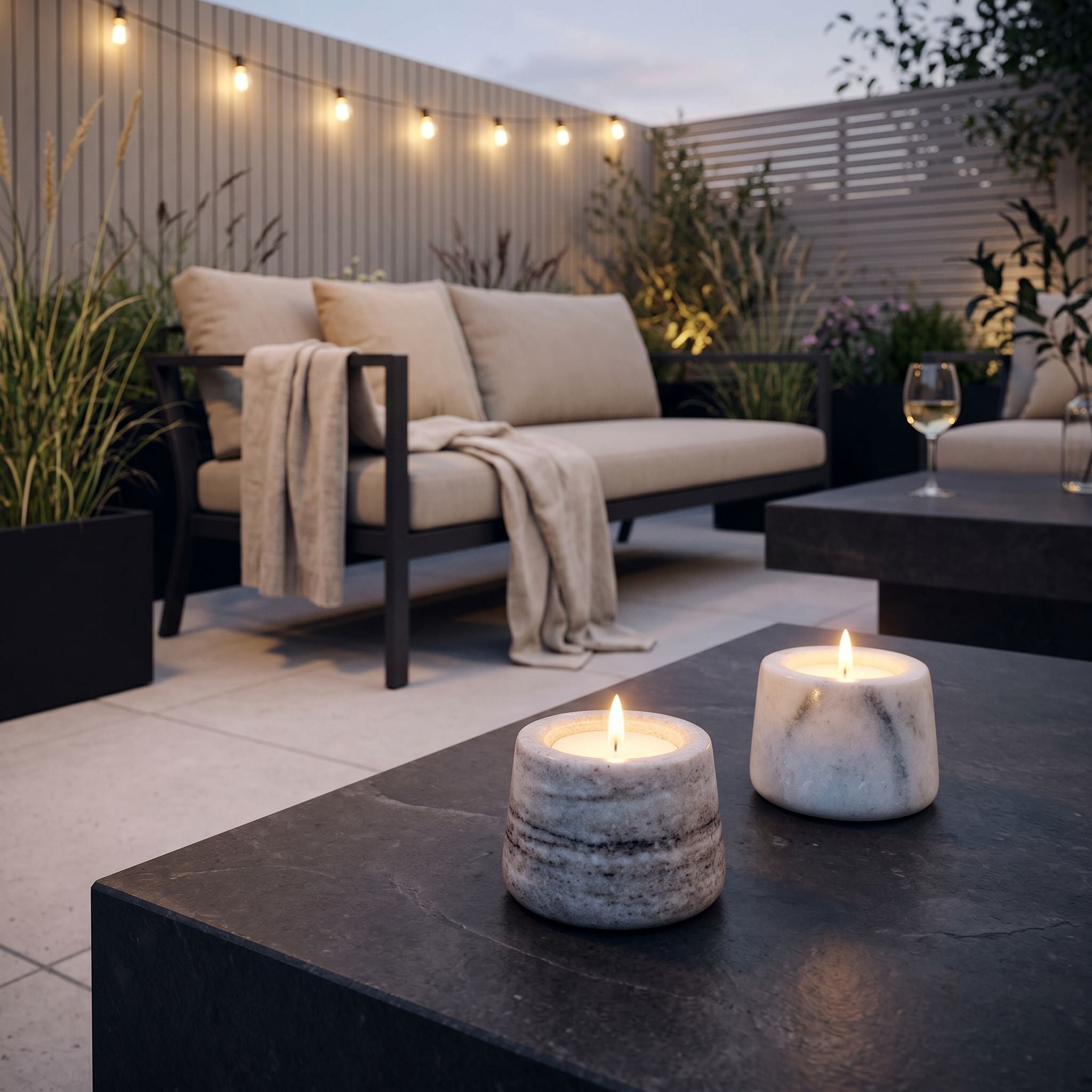 Set of two Osney Marble Tealight Holders by Sable Homeware, natural stone with smooth, polished surface for decorative candle display