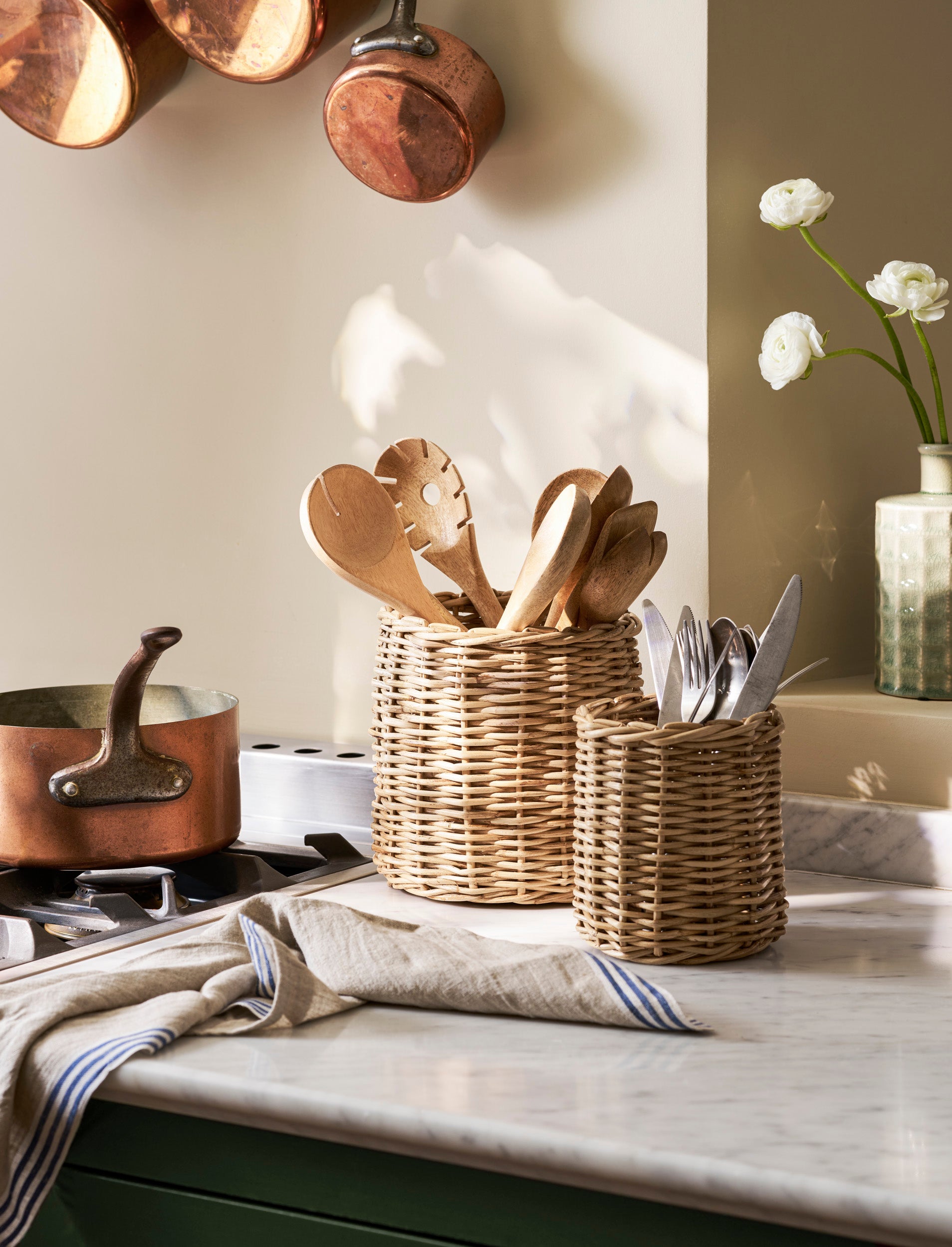 Set of two Sable Homeware Preston Utensil Pots in seagrass and natural colors, kitchen accessories for organizing utensils