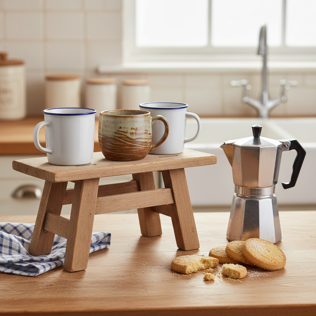 Recycled wood ornamental styling stool by Sable Homeware, rustic display stand in small size, shabby chic decorative ornament.