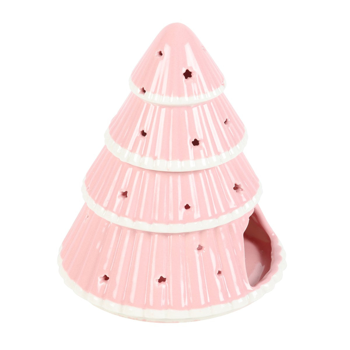 Pink or white Halloween Christmas Tree oil burner by Sable Homeware with festive tree design.