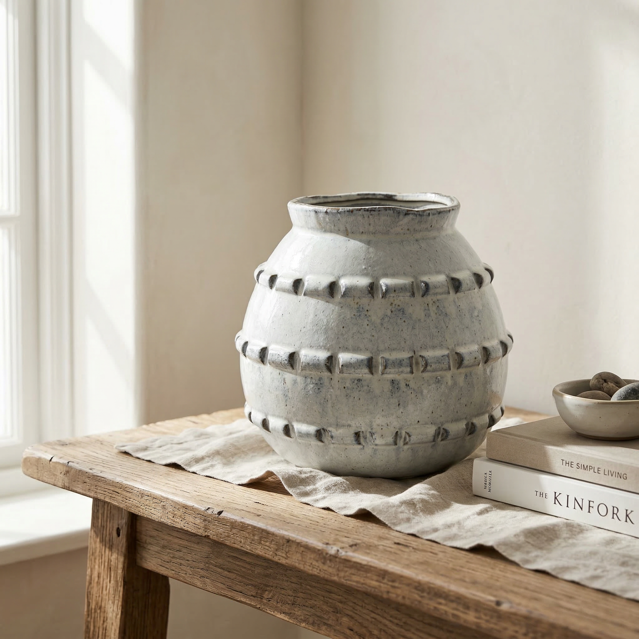 Soft grey tactile vase by Shabbyquins, featuring textured surface, available in two sizes for decorative floral arrangements.