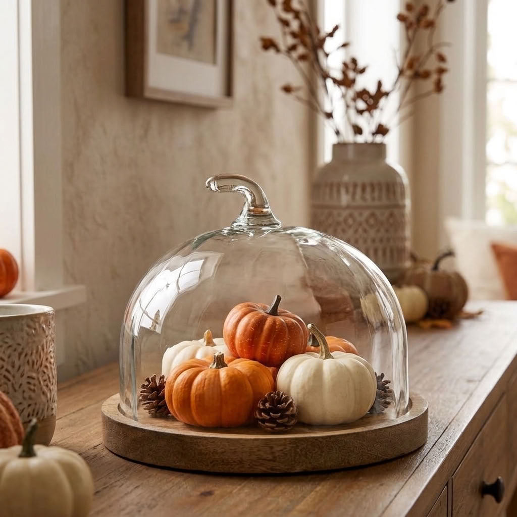 Pumpkin Cake Plate with Glass Dome